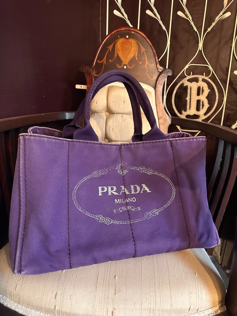 Prada Purple Canapa Tote with Logo